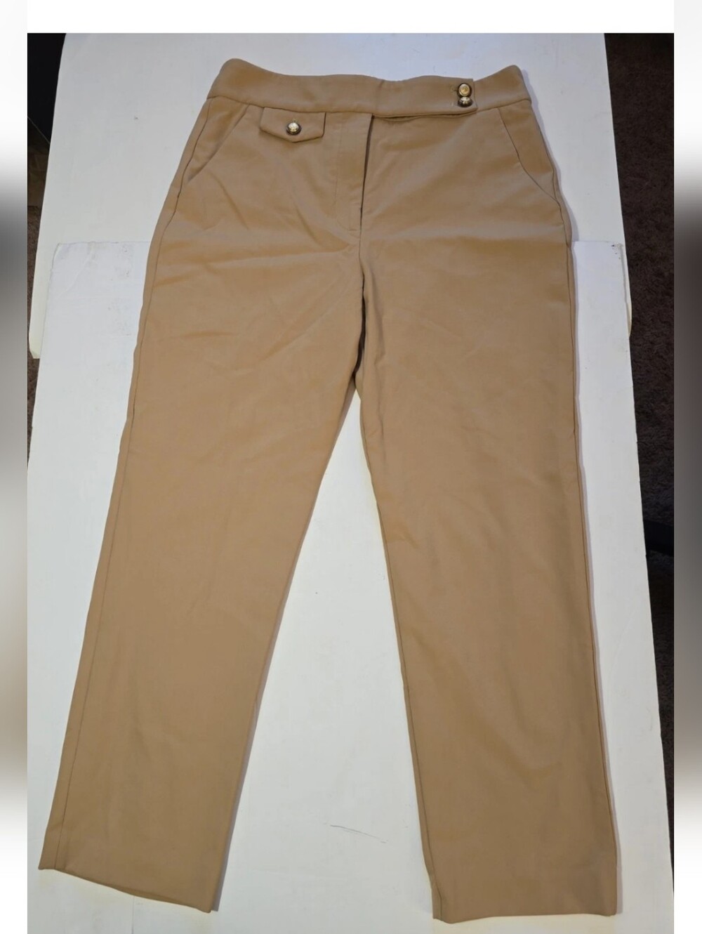 Veronica Beard Renzo Crest Button Pants In Khaki Size 10